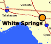 Drawn map of White Springs' close proximity to Tallahassee